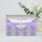 Lavender Lila Lace Diamond Wedding RSVP Karte (Stehend Vorderseite)