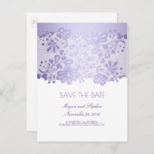 Lavender Lila Lace Elegant Save the Date Ankündigungspostkarte (Vorne/Hinten)