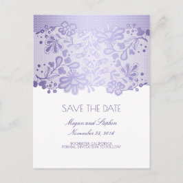 Lavender Lila Lace Elegant Save the Date Ankündigungspostkarte