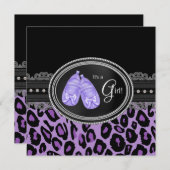 Lavender Lila Leopard Baby Girl Dusche Einladung (Vorne/Hinten)