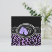 Lavender Lila Leopard Baby Girl Dusche Einladung (Stehend Vorderseite)