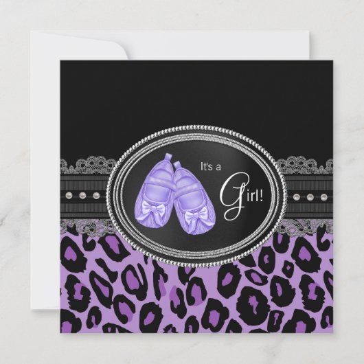 Lavender Lila Leopard Baby Girl Dusche Einladung (Vorderseite)