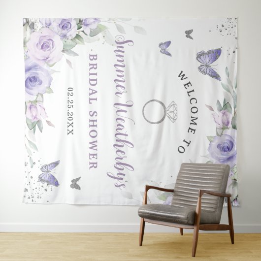 Lavender Lila Lilac Floral Brautparty Willkommen Wandteppich (Beispiel (Horizontal))