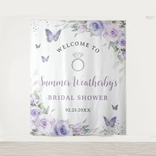 Lavender Lila Lilac Floral Brautparty Willkommen Wandteppich (Vorderseite)