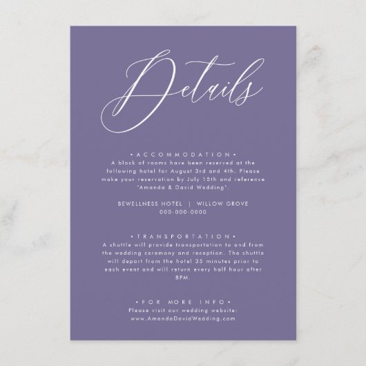 Lavender Lila Lilac Wedding Details Card Begleitkarte (Vorderseite)