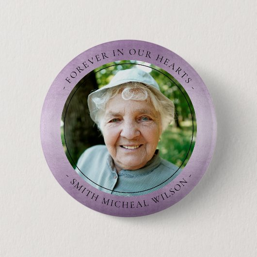 Lavender Lila Mauve Foil Beileid Memorial Foto Button (Vorderseite)