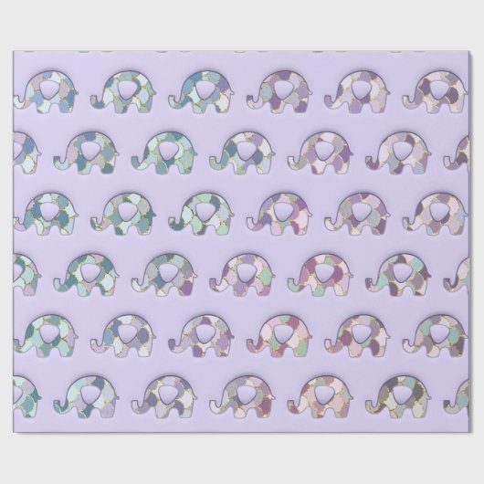 Lavender Lila Mint Elephants Aquamarin Lavender Geschenkpapier (Flach)