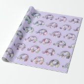 Lavender Lila Mint Elephants Aquamarin Lavender Geschenkpapier (Ungerollt)