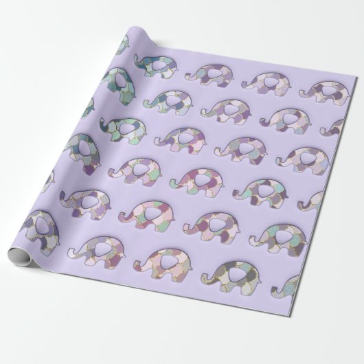 Lavender Lila Mint Elephants Aquamarin Lavender Geschenkpapier (Ungerollt)