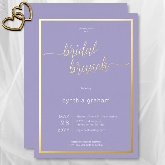 Lavender Lila Modern Minimal Bridal Brunch Folieneinladung