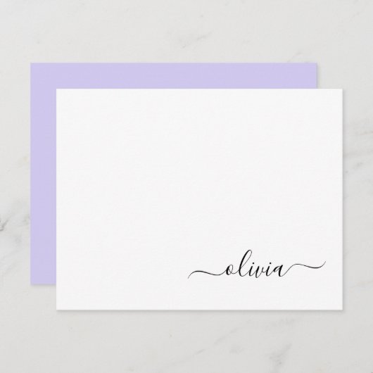 Lavender Lila Modern Script Girly Monogram Dankeskarte (Vorne/Hinten)