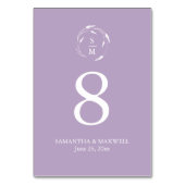 Lavender Lila Monogram Wedding Tischnummer Card (Vorderseite)