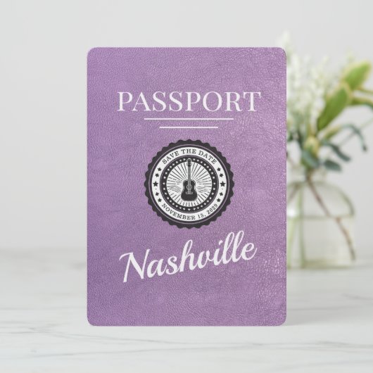 Lavender Lila Nashville Passport Save the Date (Stehend Vorderseite)