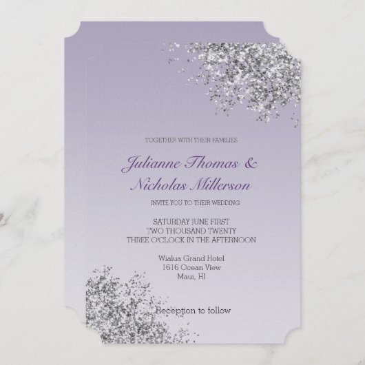 Lavender Lila Ombre Silver Glitzer Sparkle Einladung (Vorne/Hinten)