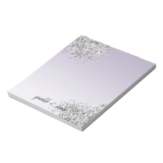 Lavender Lila Ombre Silver Glitzer Sparkle Notizblock (Rotiert)