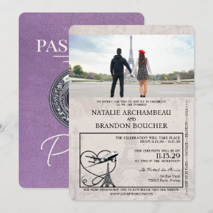 Lavender Lila Paris Passport Wedding Einladung