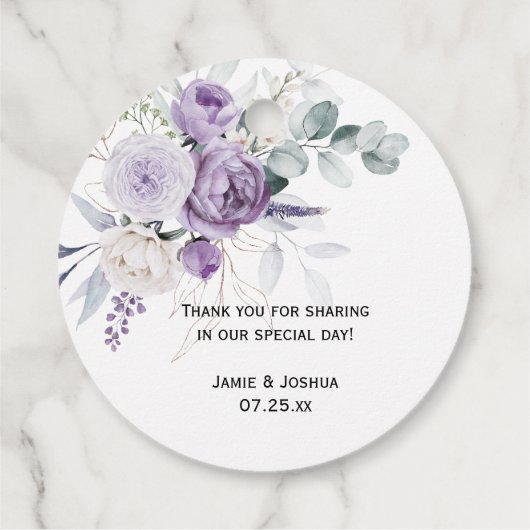 Lavender Lila Peonies White Rose Wedding Geschenkanhänger (Rückseite)