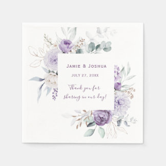Lavender Lila Peony White Rose Wedding Napkin Serviette
