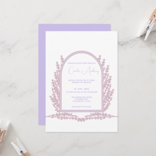 Lavender Lila Pink Floral Boho Wedding Einladung (Vorderseite/Rückseite Beispiel)