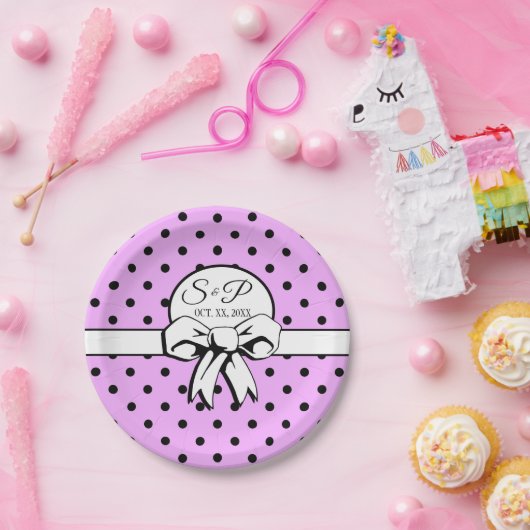 Lavender Lila Polka Dots and Bows Personalisiert Pappteller (Party)