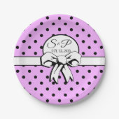 Lavender Lila Polka Dots and Bows Personalisiert Pappteller (Vorderseite)