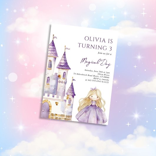 Lavender Lila Princess Birthday Einladung