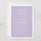 Lavender Lila QR Code Foto Minimalistisch Hochzeit Einladung (Vorderseite)