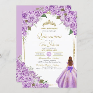 Lavender Lila Quinceanera Elegante Rose Einladung