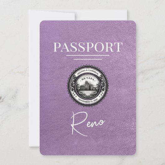 Lavender Lila Reno Passport Hochzeit Einladung (Rückseite)