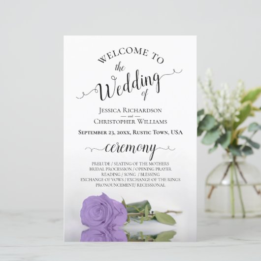 Lavender Lila Rose Chic Budget Hochzeitsprogramm (Stehend Vorderseite)