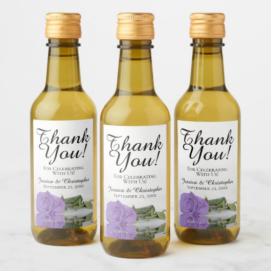 Lavender Lila Rose Chic Wedding Danke Mini Weinetikett (Flaschen)