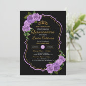Lavender Lila Rose Gold Elegante Quinceñera Einladung (Stehend Vorderseite)