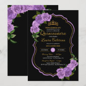 Lavender Lila Rose Gold Elegante Quinceñera Einladung (Vorne/Hinten)
