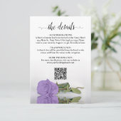 Lavender Lila Rose Hochzeitdetails QR-Code Begleitkarte (Stehend Vorderseite)