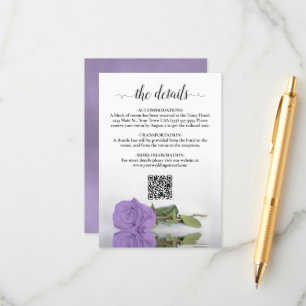 Lavender Lila Rose Hochzeitdetails QR-Code Begleitkarte
