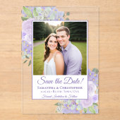 Lavender Lila Rose Hochzeitssache Speichern Sie da Acryleinladungen (Vorderseite)