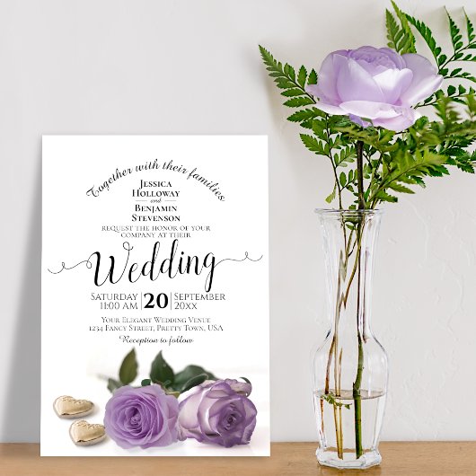 Lavender Lila Rose mit Herz Elegante Hochzeit Einladung