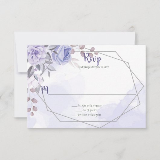 Lavender Lila Rose Silver Geometric Wedding RSVP Karte (Vorderseite)