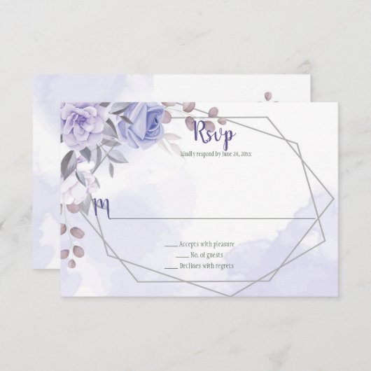 Lavender Lila Rose Silver Geometric Wedding RSVP Karte (Vorne/Hinten)
