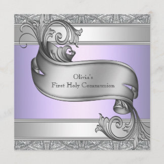 Lavender Lila Silberkreuz Mädchen Erste Kommune Einladung
