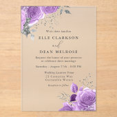 Lavender Lila & Silver Floral Elegante Hochzeit Acryleinladungen (Vorderseite)
