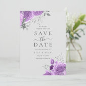 Lavender Lila & Silver Floral Elegante Hochzeit Save The Date (Stehend Vorderseite)