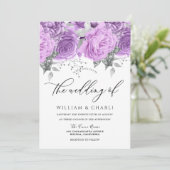 Lavender Lila & Silver Floral Sparkle Wedding Einladung (Stehend Vorderseite)