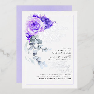 Lavender Lila & Silver Foil Floral Boho Wedding Folieneinladung