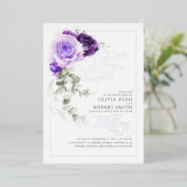 Lavender Lila & Silver Foil Floral Boho Wedding Folieneinladung (Stehend vorne)