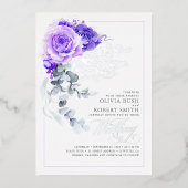 Lavender Lila & Silver Foil Floral Boho Wedding Folieneinladung (Vorderseite)