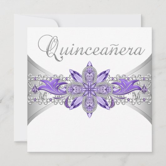Lavender Lila Silver Quinceanera Einladungen (Vorderseite)