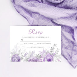Lavender Lila Sparkle Bloral Wedding Matching RSVP Karte