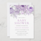 Lavender Lila Sparkle Floral Baby Dusche Einladung (Vorderseite)