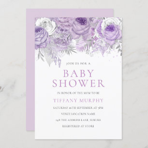 Lavender Lila Sparkle Floral Baby Dusche Einladung